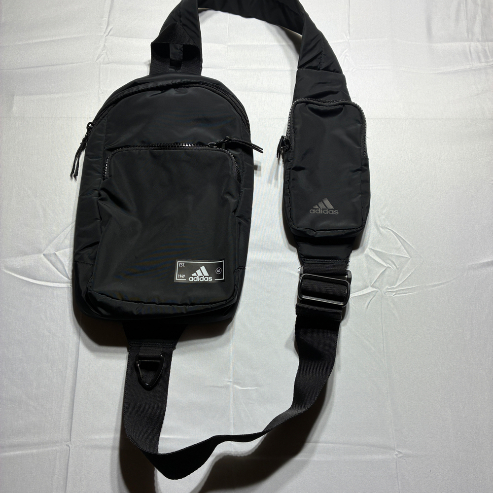Adidas Essentials Sling Bag Black Crossbody Cell Phone Pocket Adjustable Strap